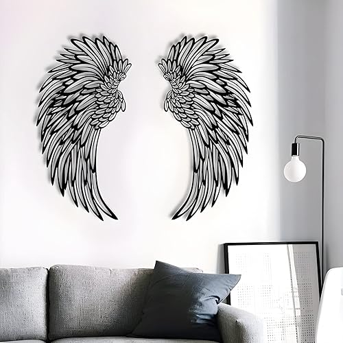 Miniatura 6 de 1 par de arte de pared de alas de ángel de metal con luces LED, alas de ángel 3D, decoración de pared para interiores, hogar, dormitorio, sala
