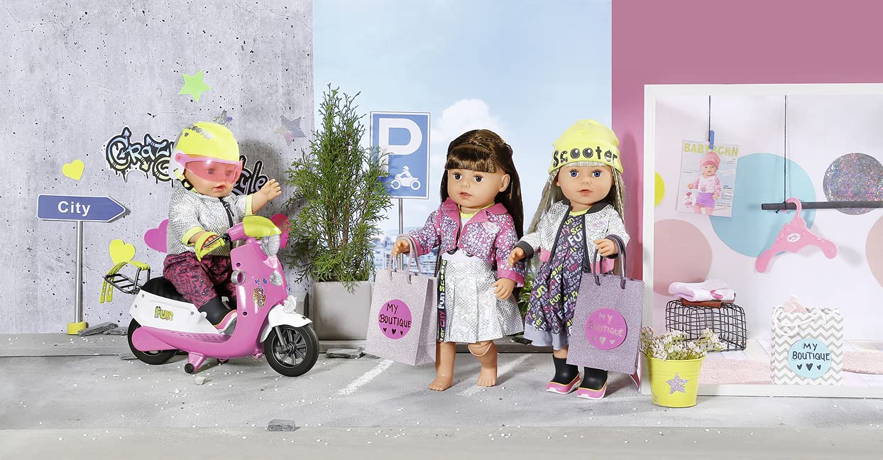 BABY born City Deluxe Scooter Combo, strój dla lalek jednoczęściowy, kurtka i kozaki, 830215 Zapf Creation