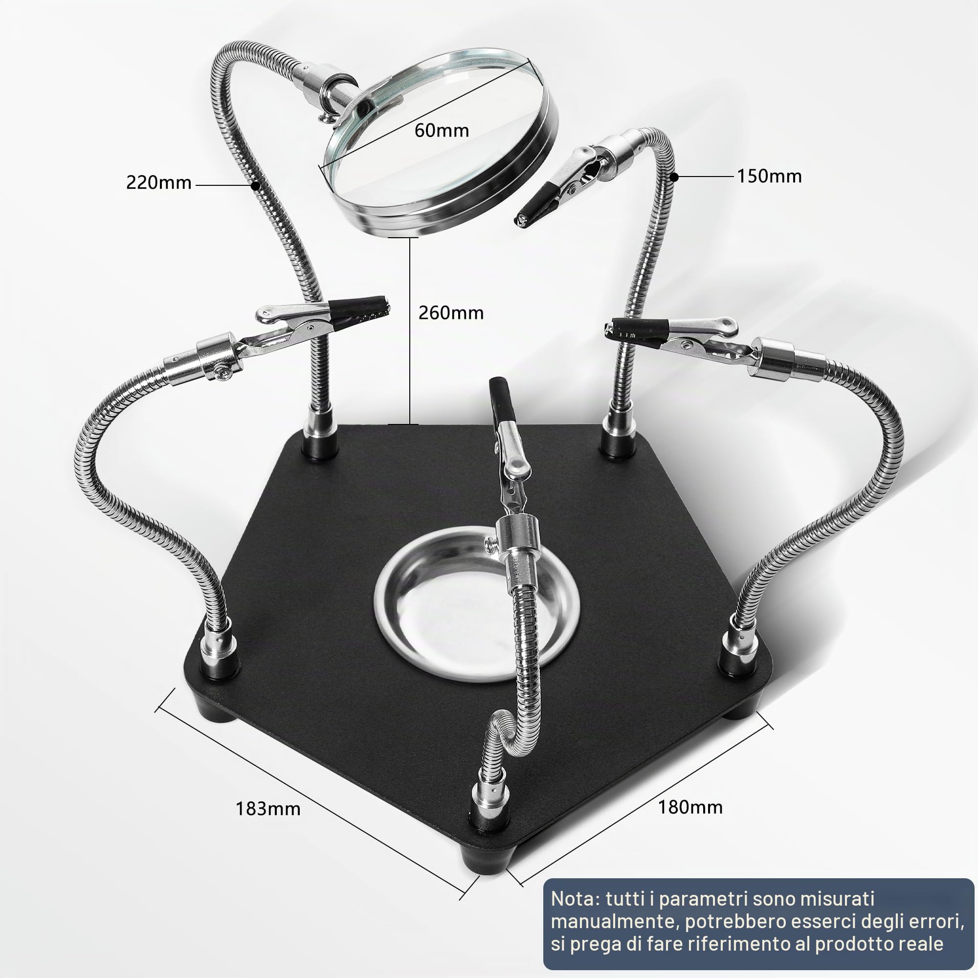 Stazione Saldatura con 3X Lente Ingrandimento Bracci Flessibili Clip, Terza Mano per Saldatura Elettronica