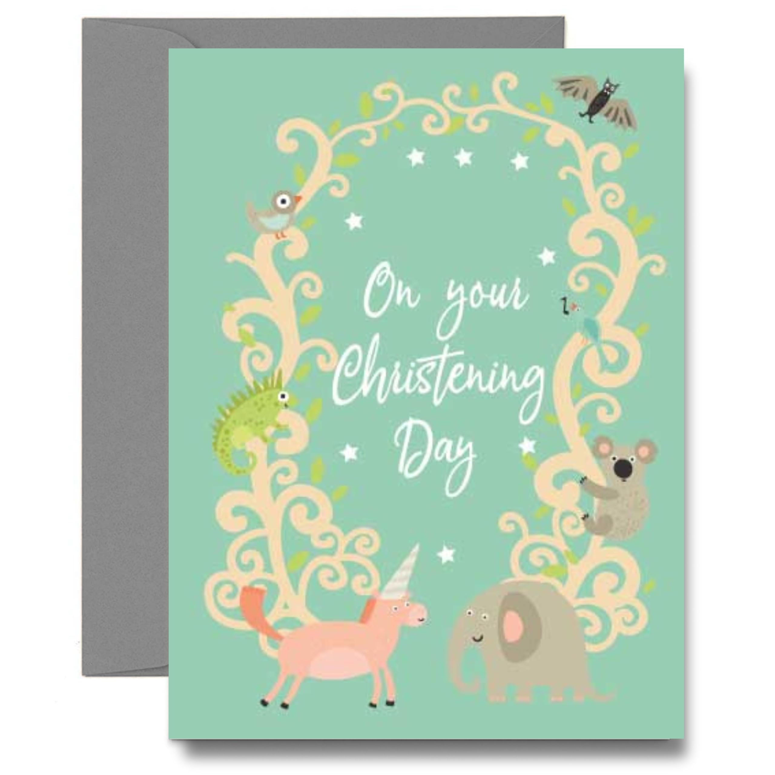Cute Christening Card For Baby Boy Neutral Woodland Animals Baptism Naming Day Card Godson Goddaughter