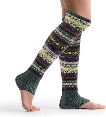 Womens Wool Leg Warmers Winter Striped Boho Long Thigh High Leg Warmer Y2K Knit Over Knee Footless Boot Cuffs Socks
