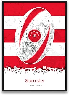 Gloucester Rugby Union Sports Map Poster Print for Fans Home Office Wall Decor (A2)