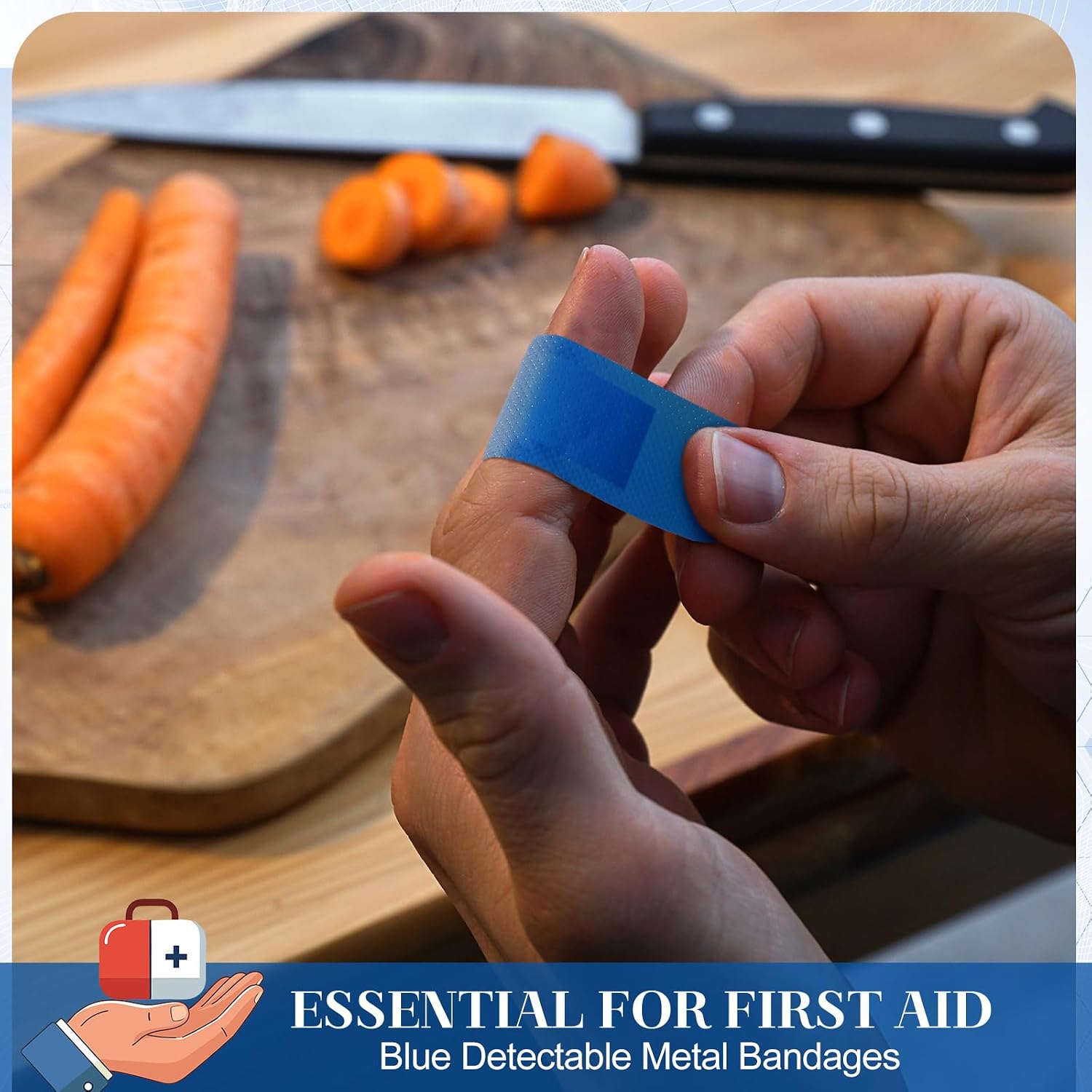 Geiserailie 200 Pcs Blue Metal Detectable Bandages Food Service 3"x1"