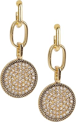 Modern Gold Crystal Drop Earrings for Women with Pave Disc and Oval Link Design Lightweight Statement Dangle Earrings Trendy Fashion Jewelry Gift Idea, Gold or Silver