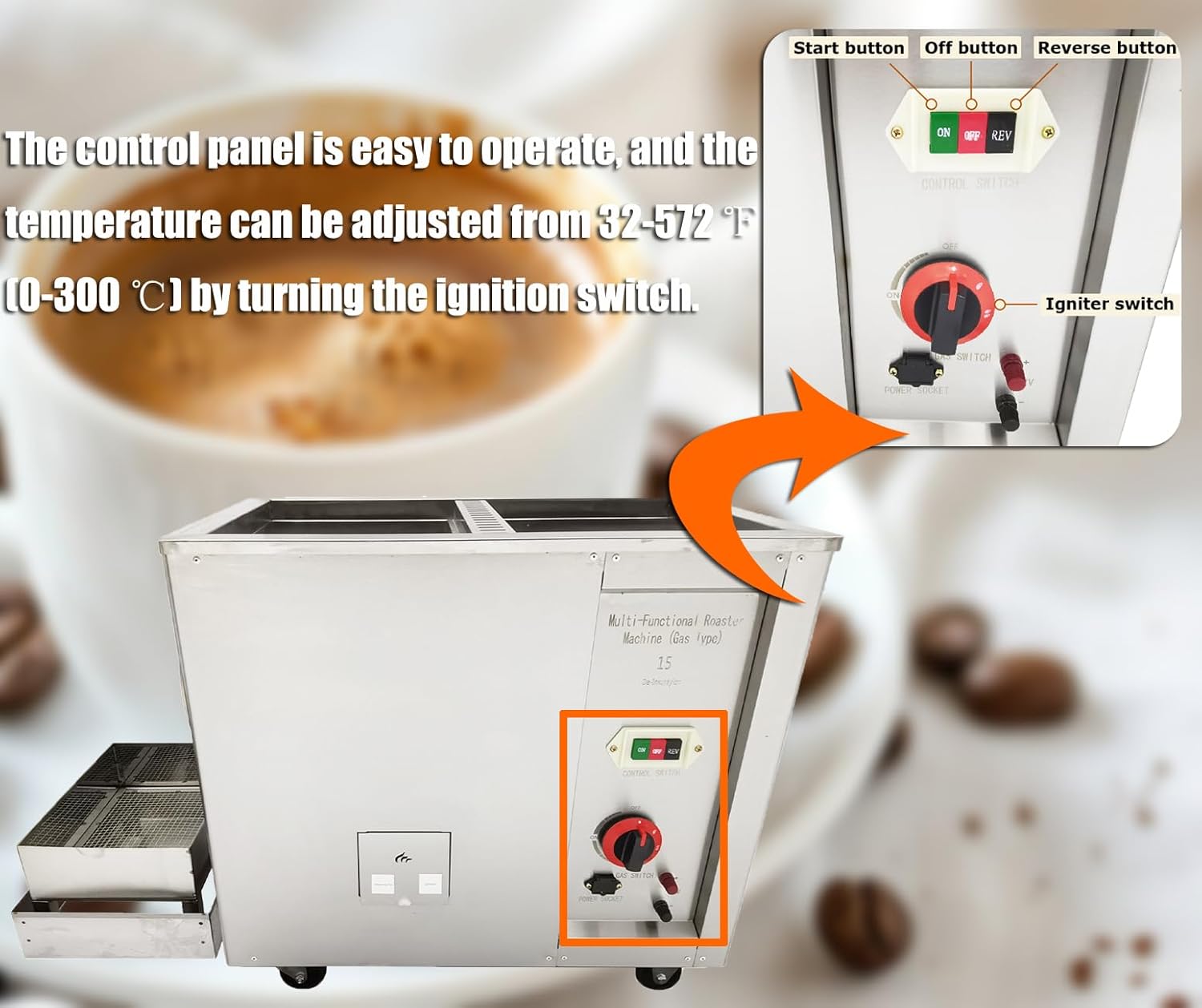 Full-Automatic Gas Type Coffee Bean Roaster 16.5LBS Electric Stainless Steel Coffee Roaster Nuts Bean Roasting Machine 110V 80W