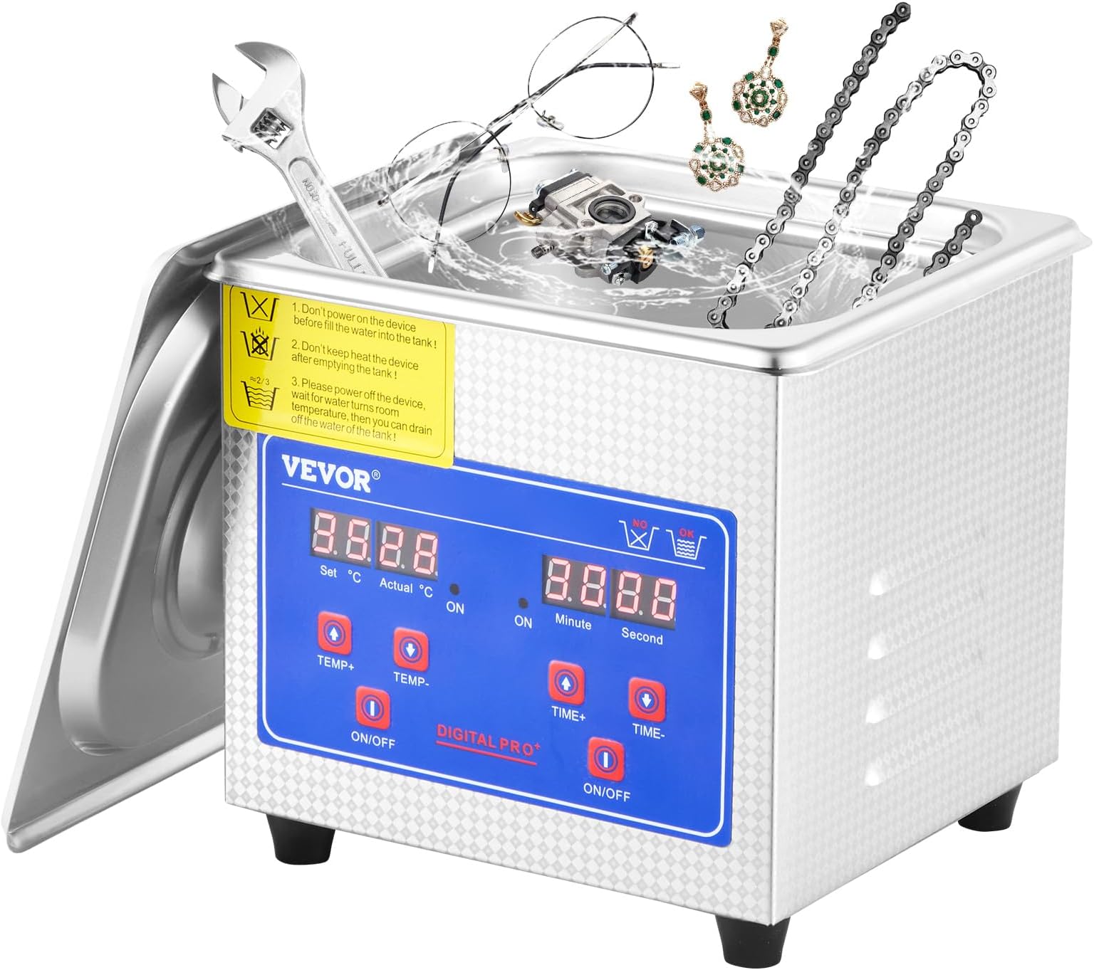 VEVOR 1.3L Sonic Cleaner Professional Sonic Cleaner with Digital Timer 40kHz Excellent Ultrasonic Cleaning Machine 110V for Jewelry, Watch, Ring, Coin, Diamond, Eyeglasses
