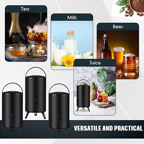 Miniatura 5 de Hushee Dispensador de bebidas aislado de acero inoxidable, jarra de café aislada negra con espita, dispensador térmico de leche fría y caliente para