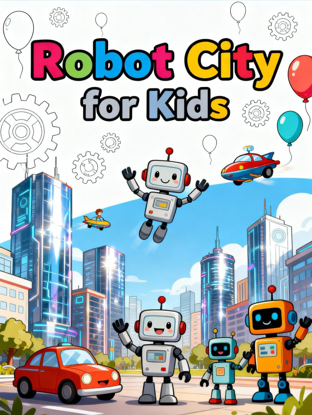 Robot City for Kids A Fun Coloring Adventure in the World of Friendly Robots: Explore a futuristic city full of cute robots, flying cars, and imagination — perfect for kids ages 4–10!