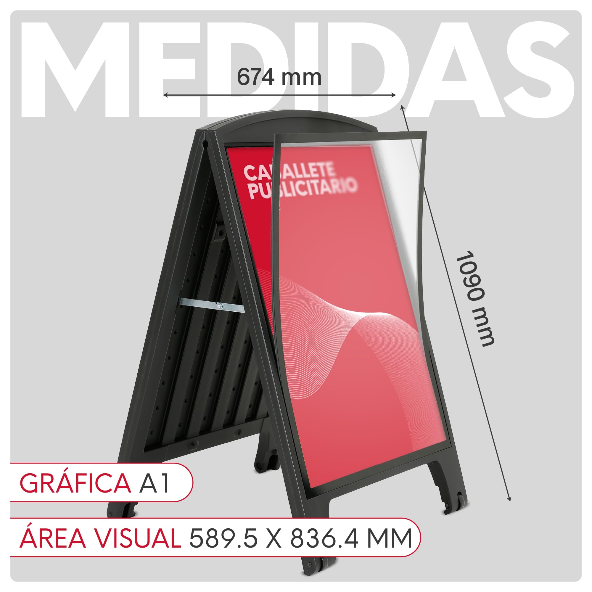 Caballete Publicitario de Acera | Expositor Plegable de Plástico con Asa y Cubierta Antirreflejos | Apto para Carteles en Hostelería y Comercios