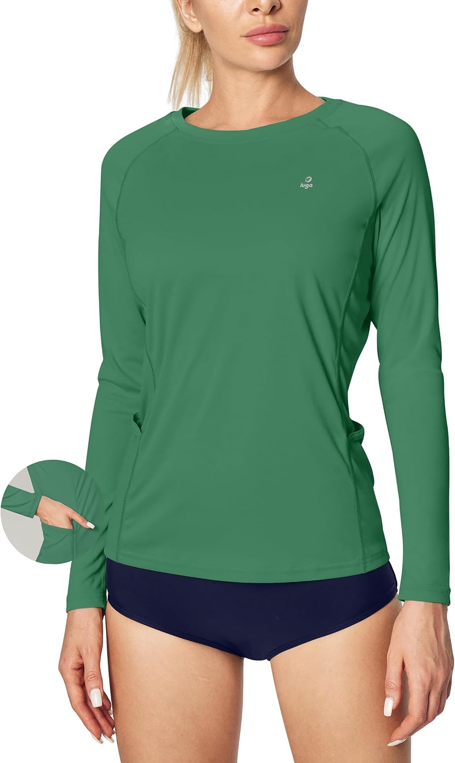 IUGA Rash Guard for Women UPF 50+ SPF UV Protection Long Sleeve Workout Tops with Pockets Dry Fit Hiking Swim Shirt