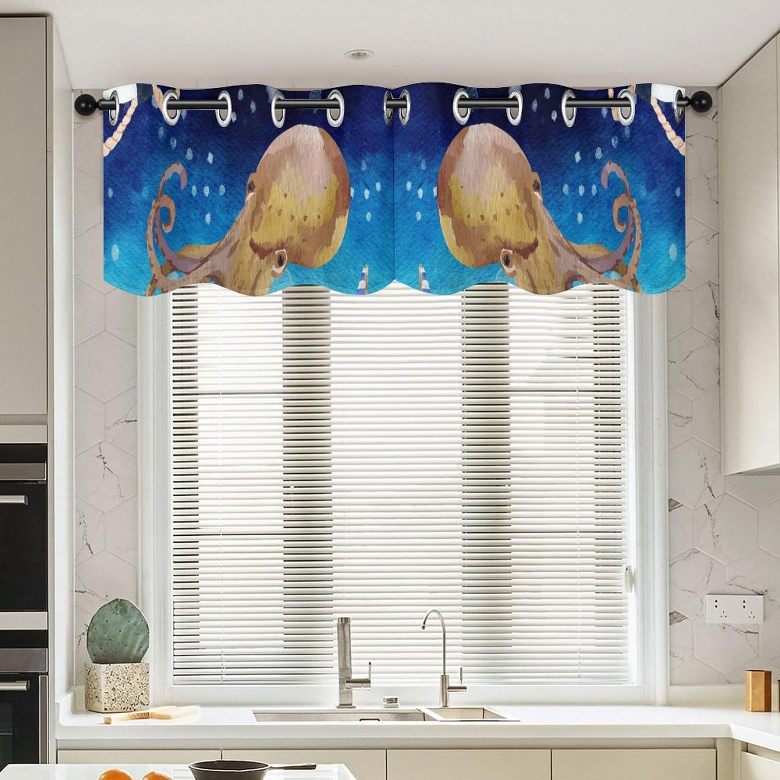 Cenefa de verano marina con motivos de pulpo para ventanas pequeñas