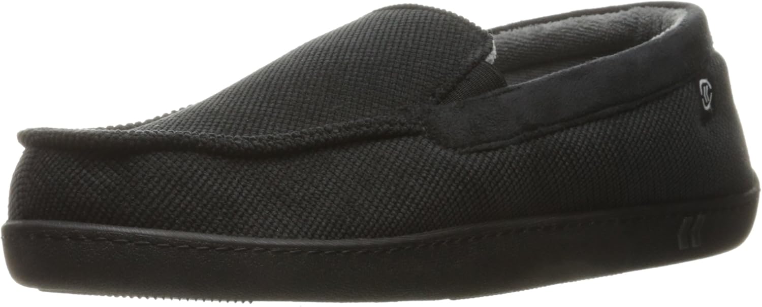 isotoner Men's Slipper, Diamond Corduroy Moccasin with Memory Foam and Skid Resistance for Indoor/Outdoor Comfort