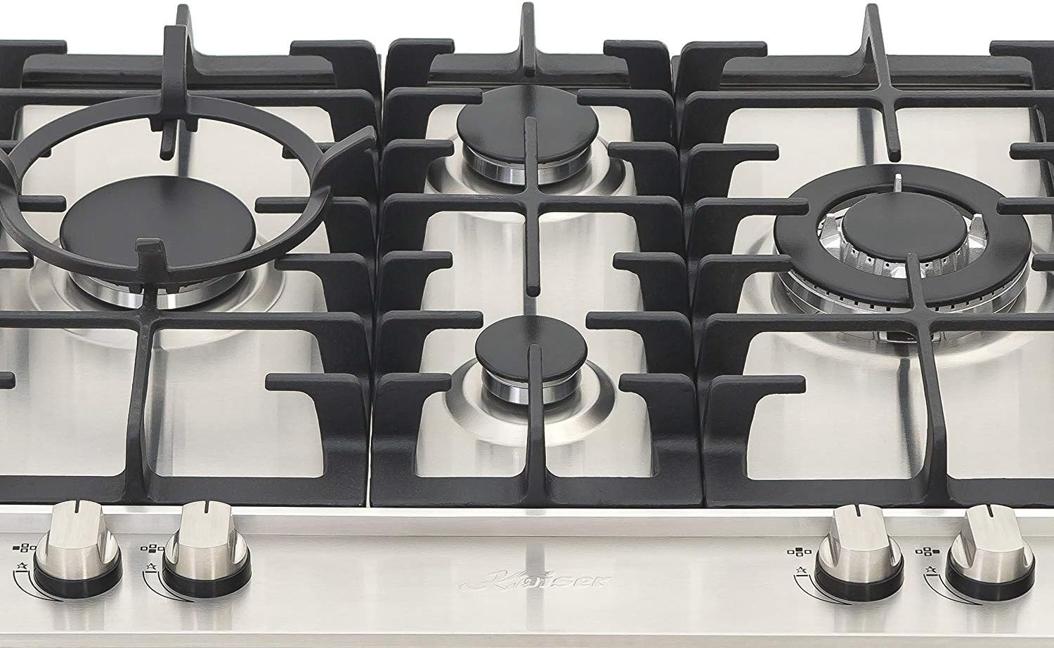 Stainless steel cooktop 60 cm, self-sufficient/gas/gas with 4 high quality burners / 1 x turbo tricycle burner (3.8 kW) with cast iron/cooker wok adapter