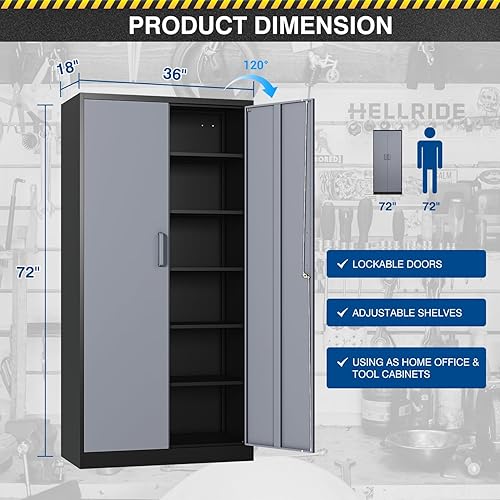 Miniatura 10 de Armario de almacenamiento de metal, archivadores de acero de 72 pulgadas de alto con puertas con cerradura y estantes ajustables, gabinete de