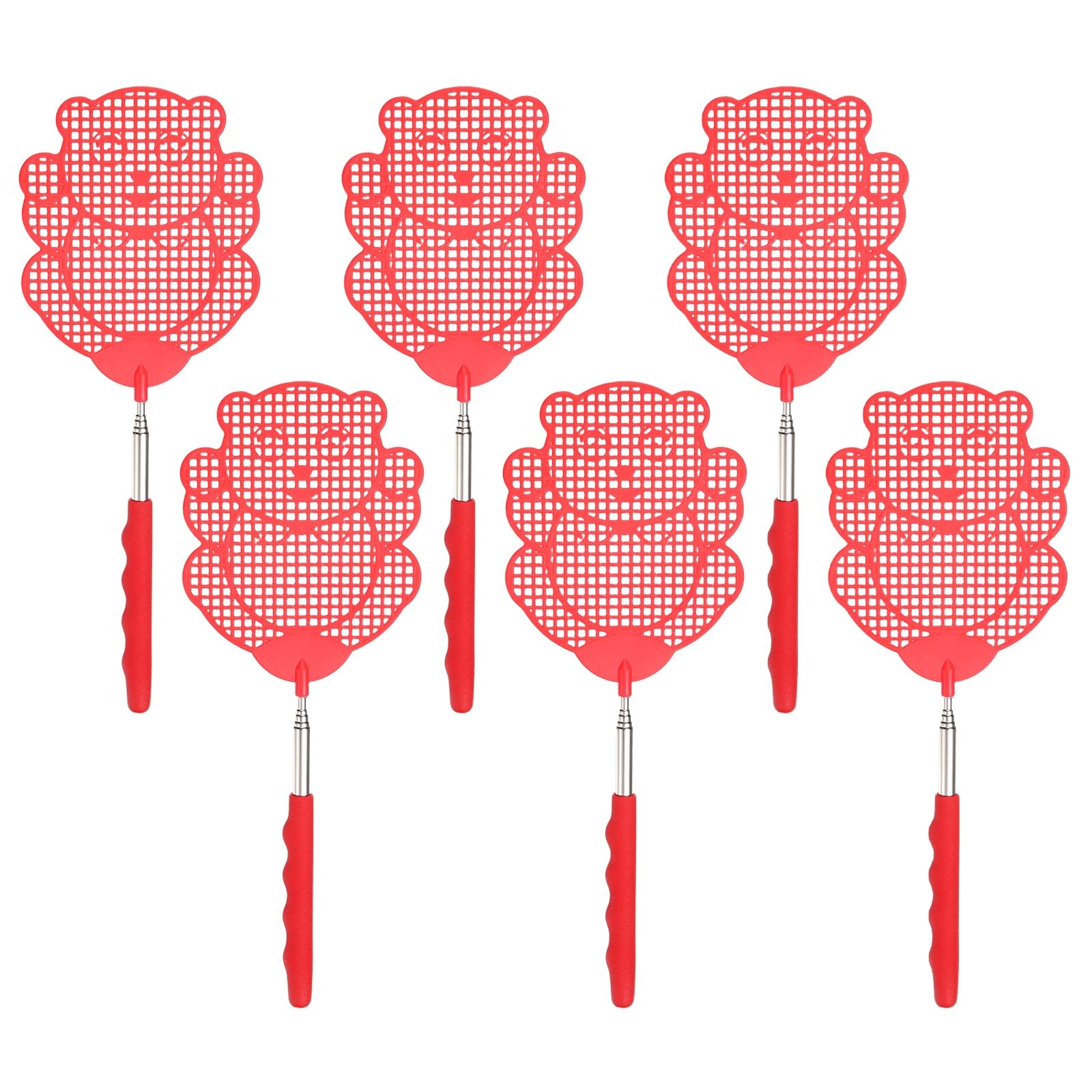 M METERXITY 3-Pack Fly Swatter for Indoors, Plastic Fly Swatter Heavy Duty with Stainless Steel Telescopic Handle for Garden/Indoor/Outdoor/Kitchen/Office [Red]
