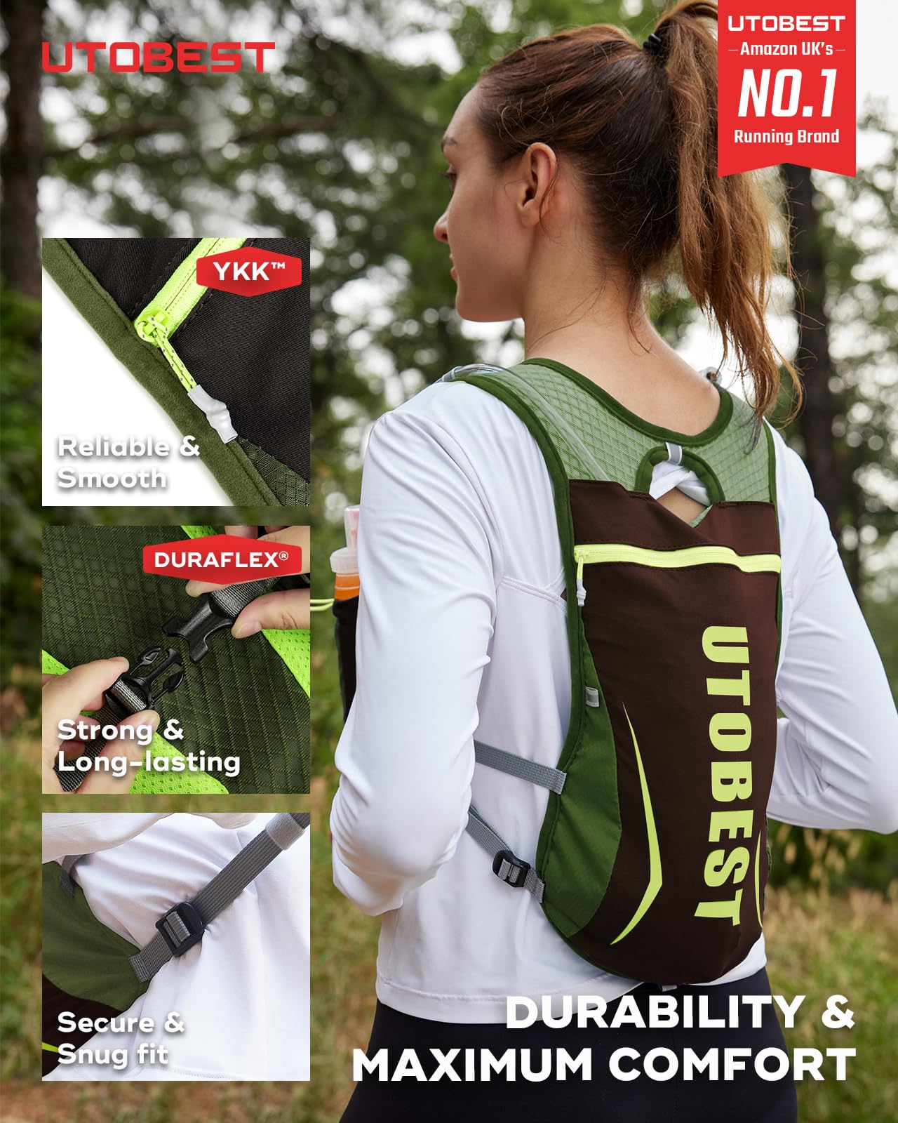 UTOBEST Plecak do biegania, ultralekki, z bukłakiem o pojemności 1,5 l, do biegania, maratonu, jazdy na rowerze