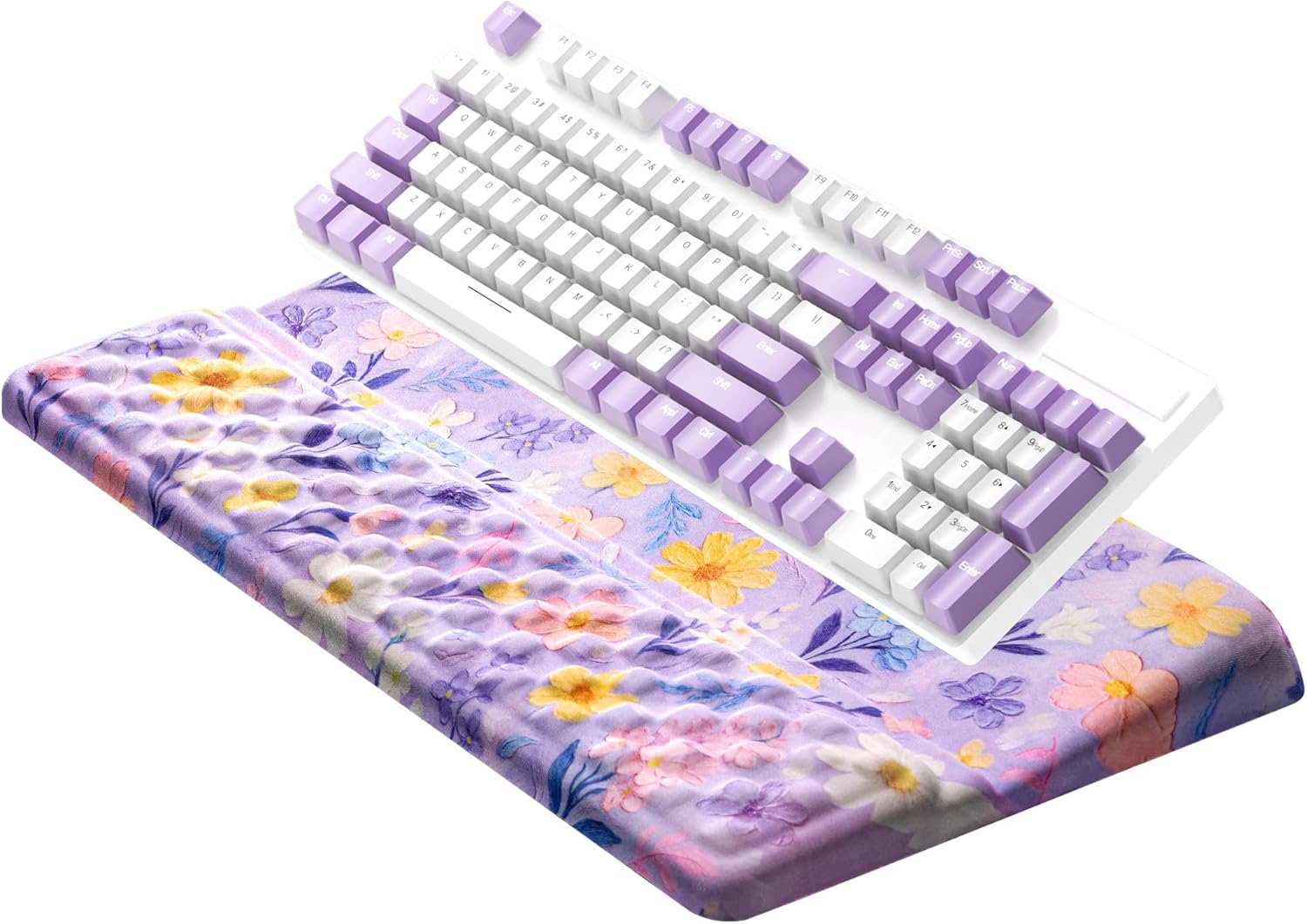 Ospelelf Keyboard Wrist Rest Pad, Comfy Ergonomic Keyboard Stand Riser Holder, Computer Wrist Support Cushion forTyping, Purple Flower