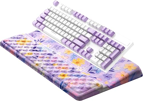 Miniatura 10 de Ospelelf Almohadilla de Soporte para Teclado con Reposamuñecas, Cómodo Elevador Ergonómico Portátil para Teclado para Oficina y Hogar Flowery,Negro