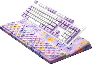 Ospelelf Keyboard Wrist Rest, Ergonomic Memory Foam Wrist Support for Typing & Gaming, Tilted Keyboard Stand Pad, Relief for Wrist Pain, Aesthetic Desk Accessories for Office, Purple Flower