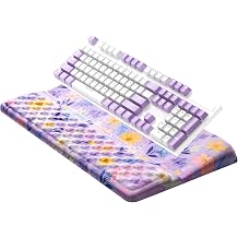 Ospelelf Keyboard Wrist Rest, Ergonomic Memory Foam Wrist Support for Typing &amp; Gaming, Tilted Keyboard Stand Pad, Relief for Wrist Pain, Aesthetic Desk Accessories for Office, Purple Flower