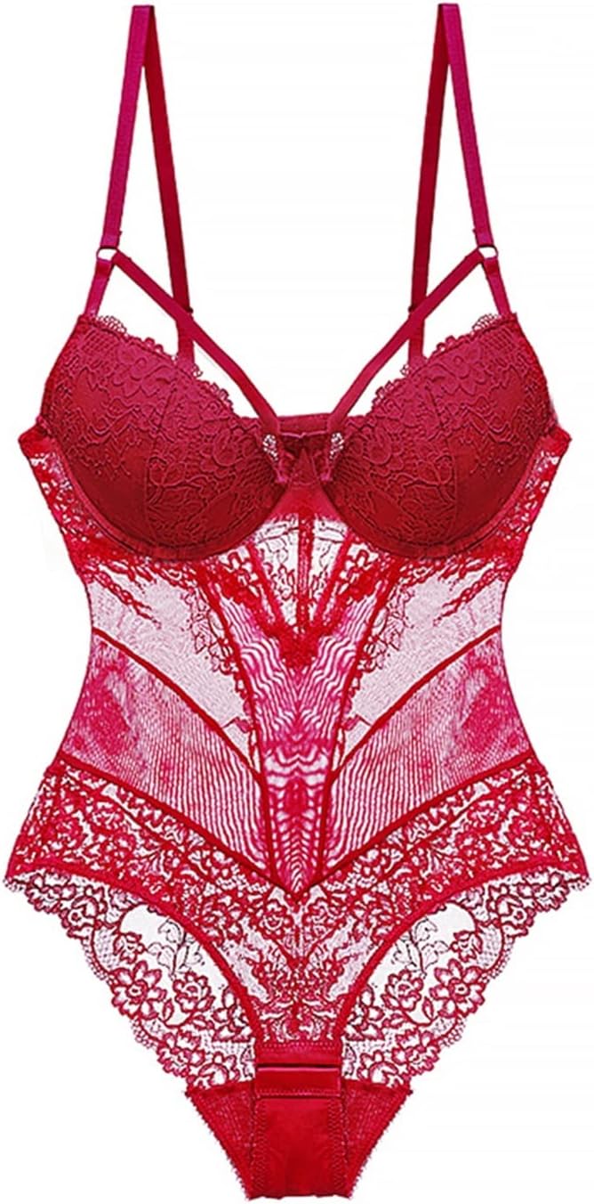 Underwire Hollow Out Back Floral Pattern Bodysuit Women Lingerie Bra with Openable Crotch