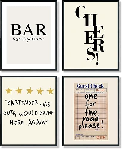 ULEGIE Decoración artística de pared de Cheers, juego de 4 carteles de decoración de pared de carrito de bar, carteles vintage de alegría de