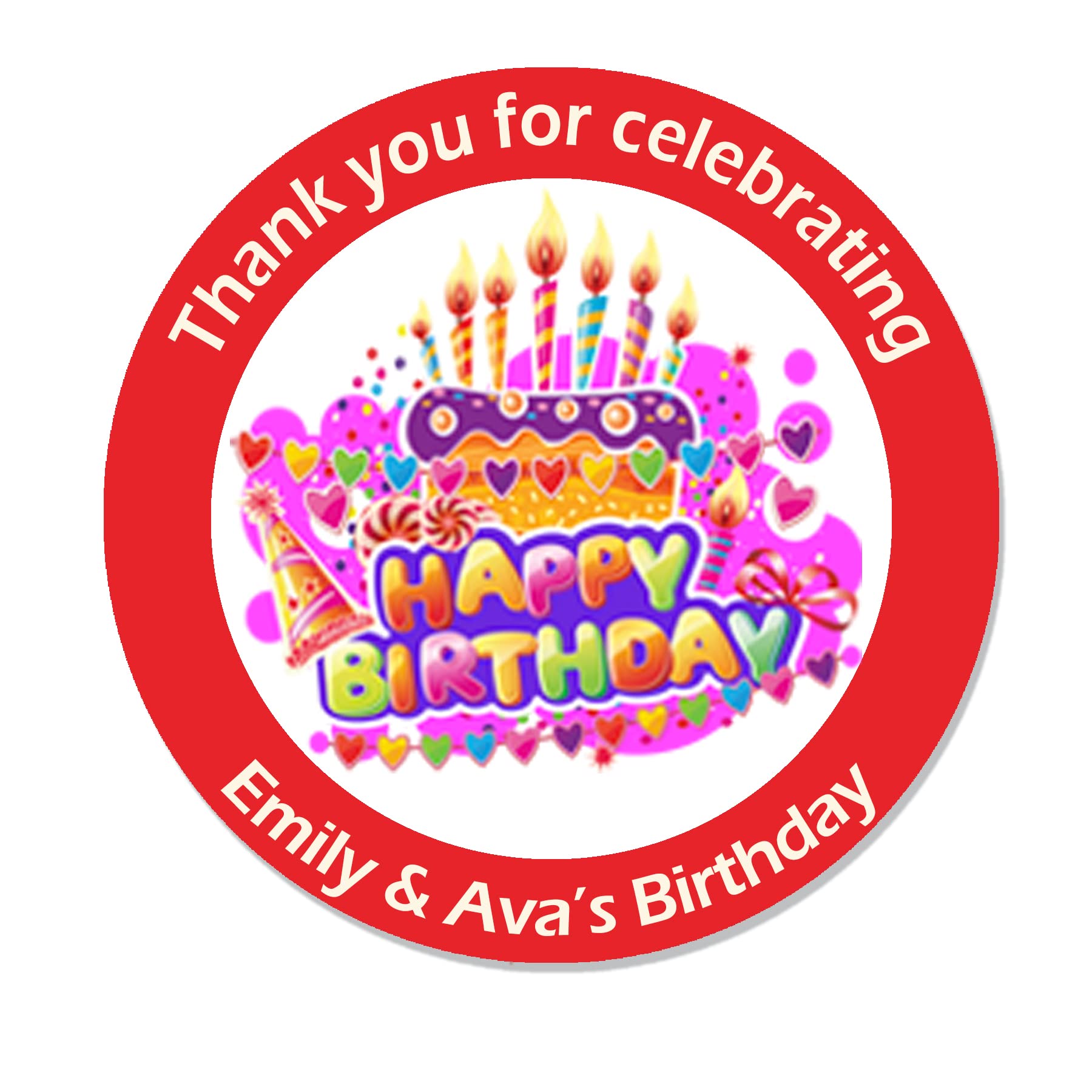 Treasured Forever Red 24 X Personalised Birthday Stickers For Party Thank You Sweet Cone Bags Cake Box Video Games Party Bus Class Gifts (Red)