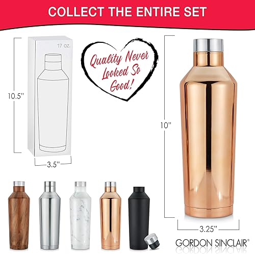 Miniatura 6 de Gordon Sinclair Copper Riviera - Botellas de agua de acero inoxidable de doble pared de 17 onzas, la botella de agua aislada al vacío es a prueba de
