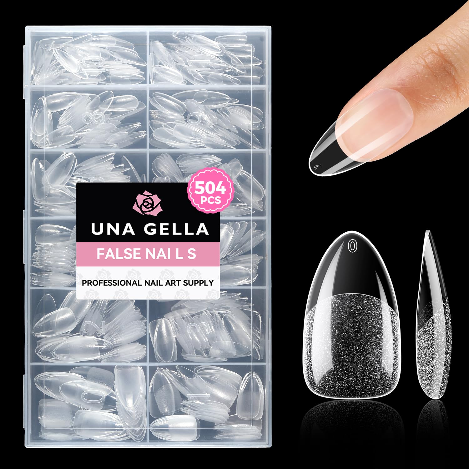 UNA GELLA Mandel Tips für Gelnägel, 504 Stück Nagel Tips Halbmatte Nails Tips Oval Almond Full Cover Soft Gel Nageltips für Nagelverlängerung & DIY Nagelkunst 12 Größen