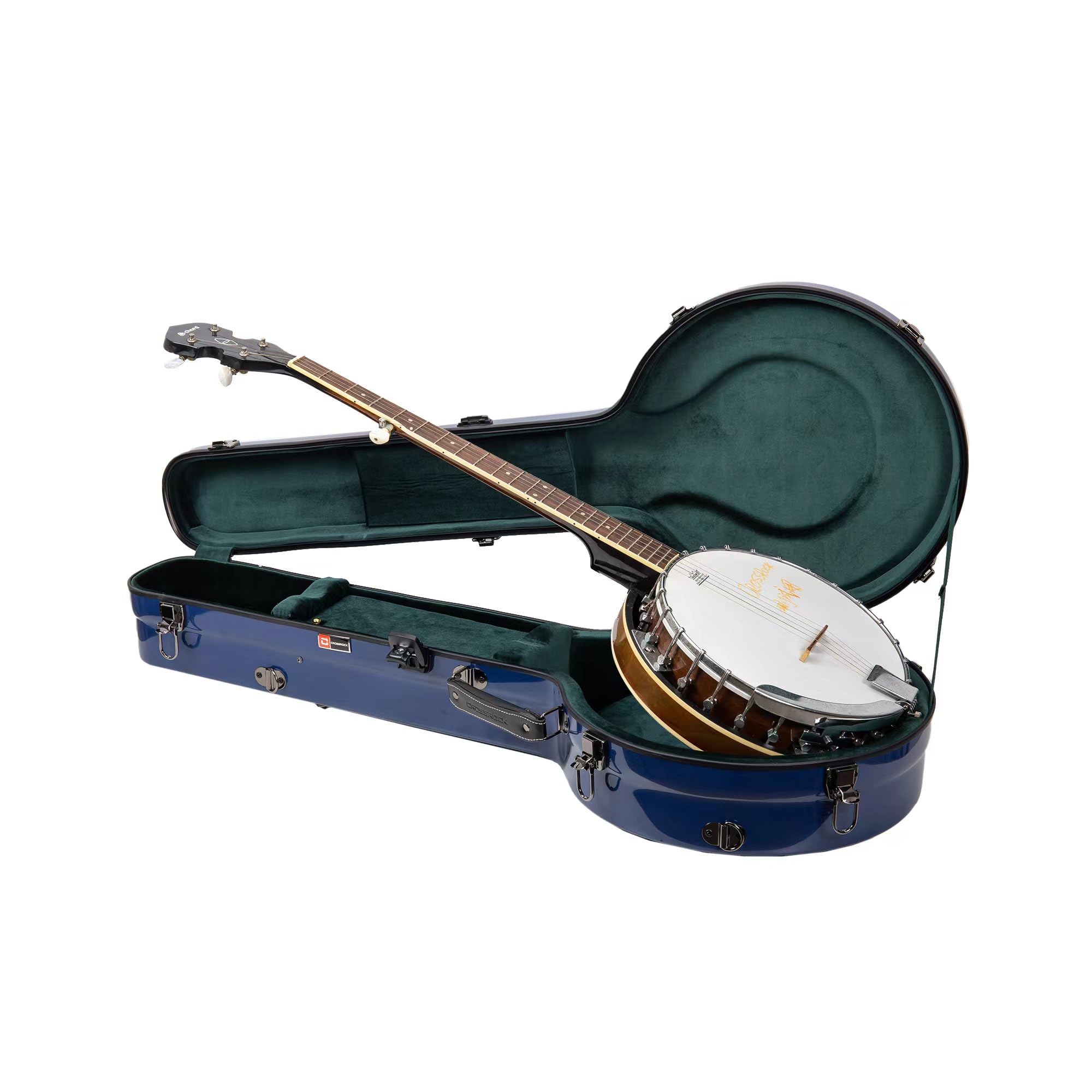 Crossrock Etui banjo z włókna szklanego, pasuje do Mastertone i większości stylów 5-strunowych, z przegrodą wewnętrzną, paskami do plecaka, higrometrem, zamkiem TSA, granatowym (CRF2023MBJNVBL)