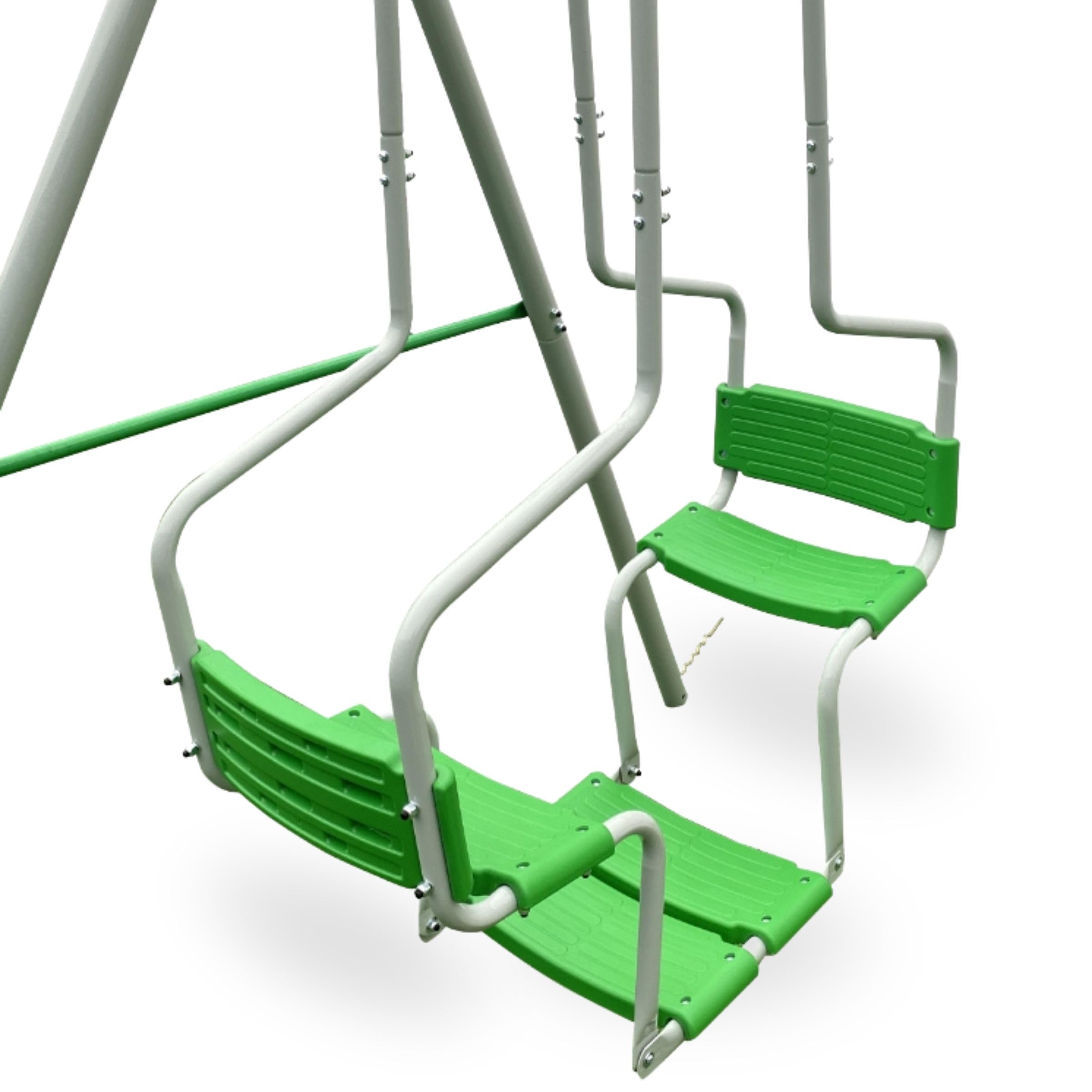 HyperMotion 6-Personen-Schaukel für Kinder 3+, Gartenschaukel mit 2 klassischen Schaukeln, Wippschaukel und Doppelschaukel, verstellbare Seile, wetterfest, Grün