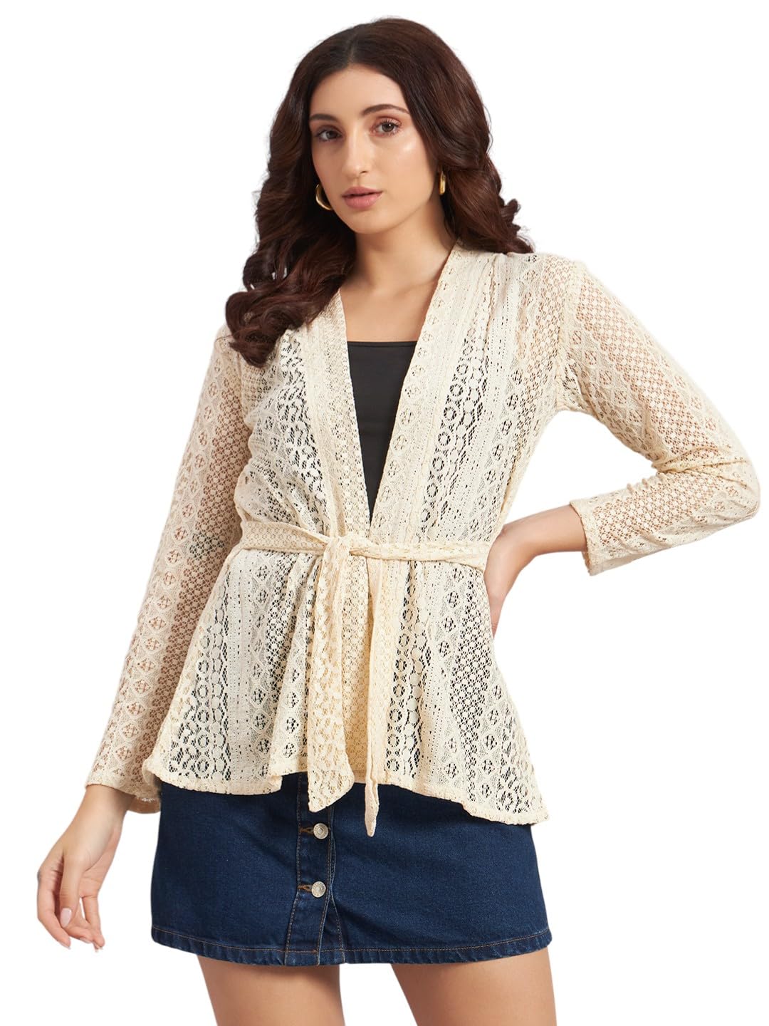 fashion senoraa Women’s Long-Sleeve Lace Shrug | Lightweight Crochet Cardigan for Women | Open Front Hip-Length Summer Shrug for Casual, Party & Office Layering-picture-49