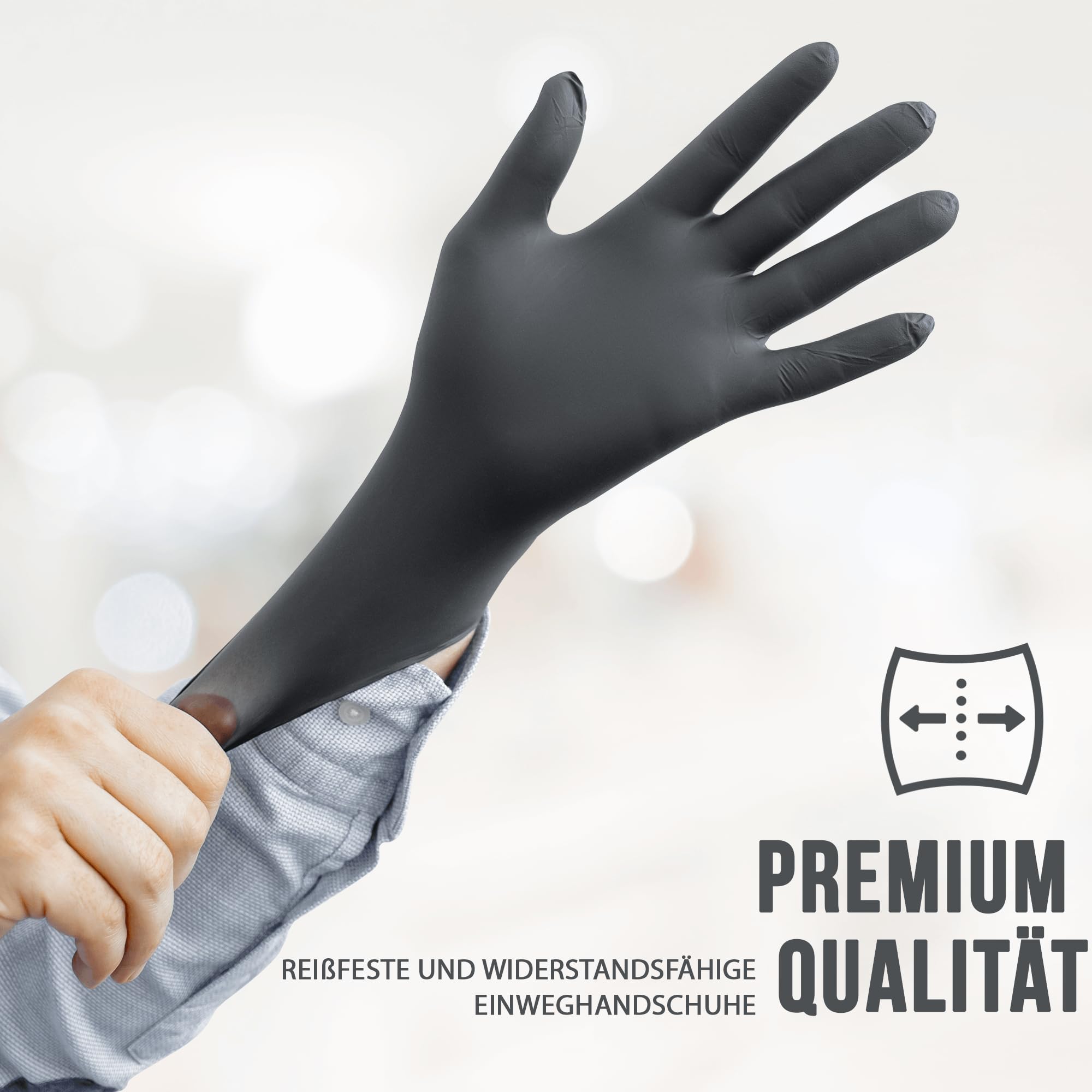 IEA Medical Einweghandschuhe schwarz M, 100 Stück – Nitrilhandschuhe puderfrei, latexfrei & lebensmittelecht | reißfeste Untersuchungshandschuhe (EN 455, EN 374, AQL 1,5) | Einmalhandschuhe