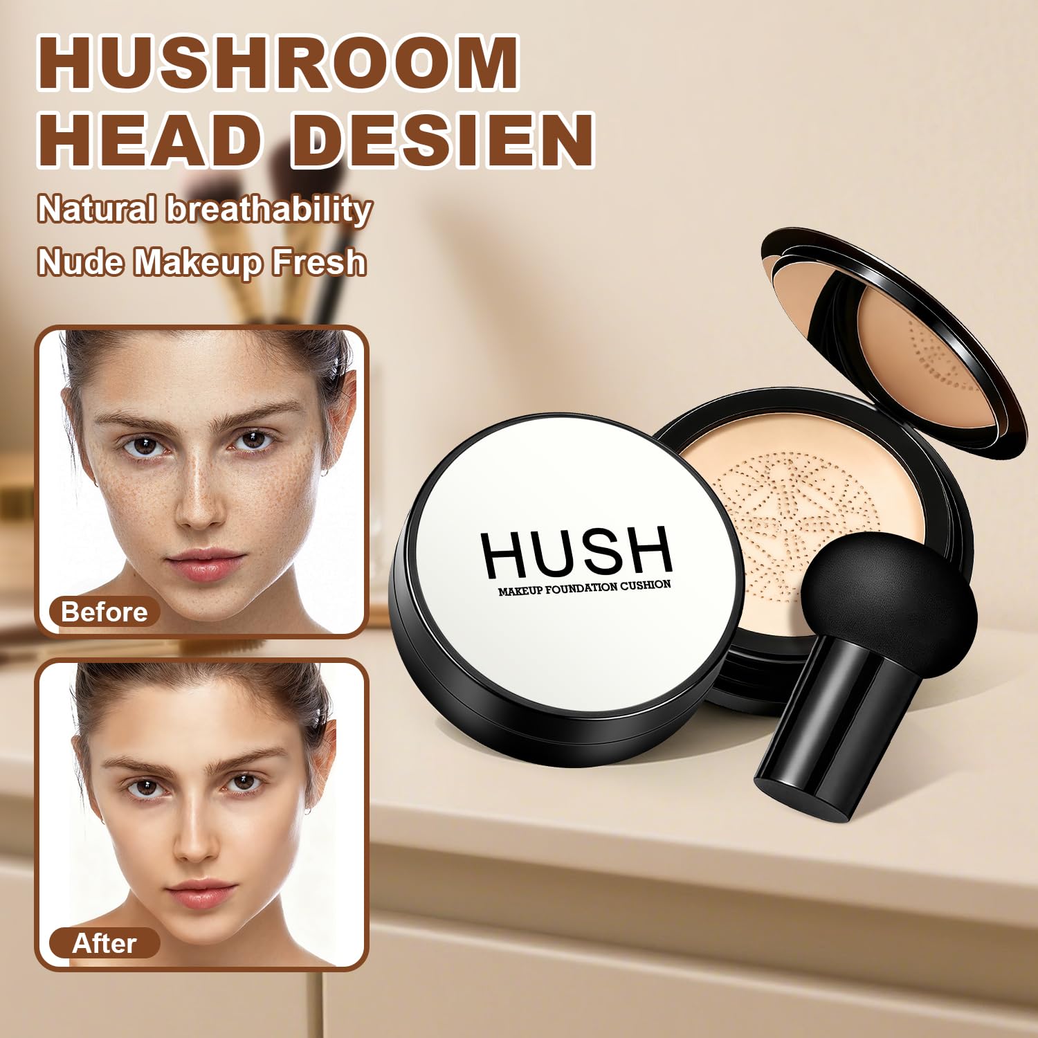 Natural Glow - Ideal for Light/Medium Complexions,Luvie Glow Foundation, Mushroom Head Air Cushion CC Cream - BB Cream Foundation for Older Women(Natural) - Image 4