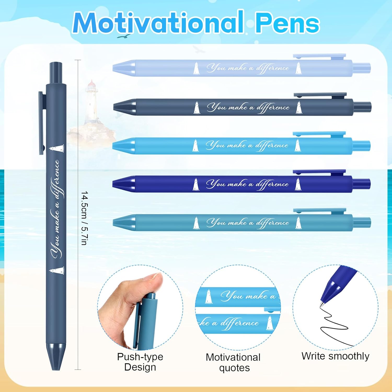 Sayglossy 50 Set Inspirational Gifts Lighthouse Gifts Pens Sets Motivational Lighthouse Ballpoint Pens Keychain Bookmark Office Gift for Teacher Team Employee Staff Nurse Appreciation
