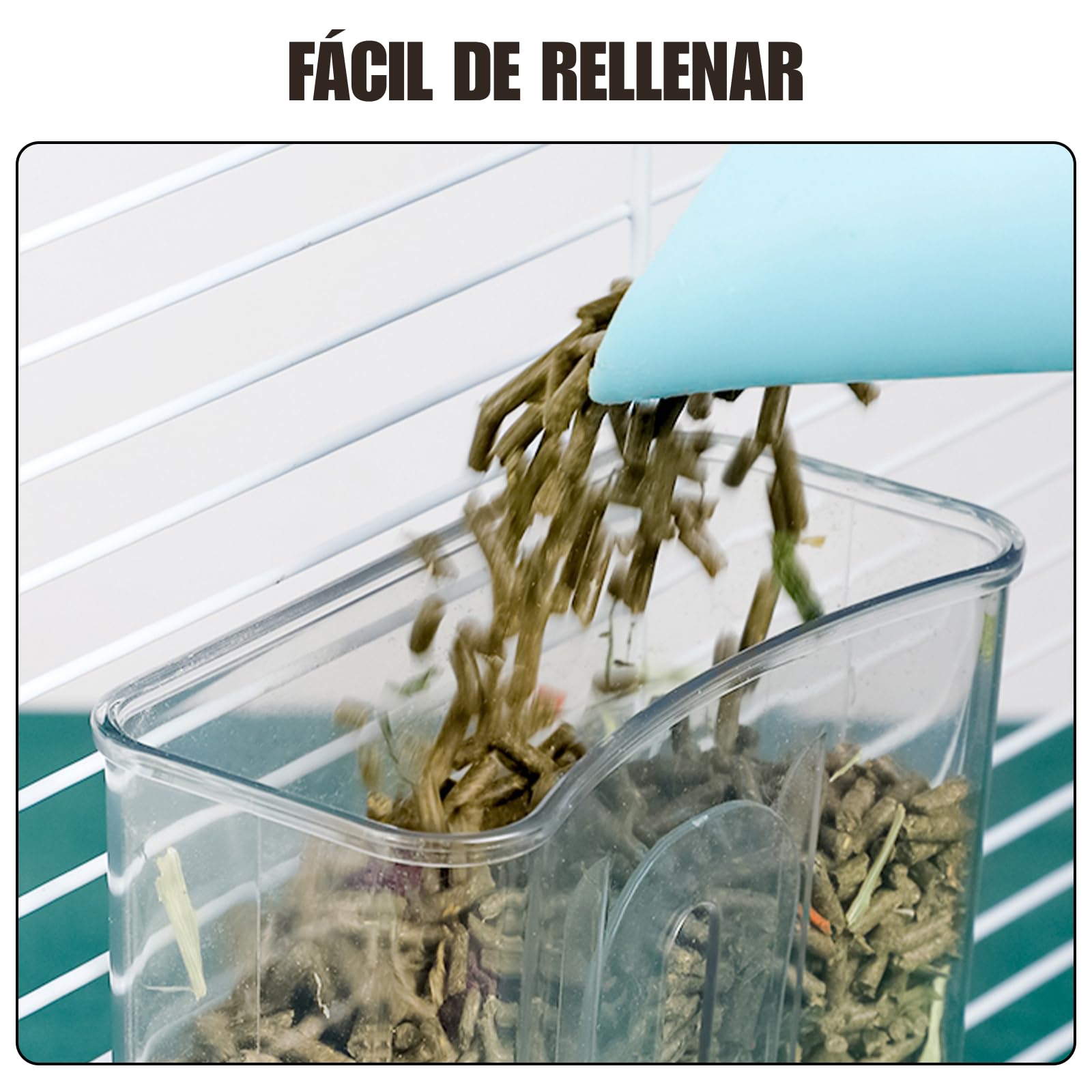 Dispensador Automático de Alimentos para Mascotas 800ml Dispensador de Alimentos Ajustable sin Corriente para Jaula Conejar Valla de Animales Pequeños Conejo Cobaya Chinchilla Pájaro (Gris)