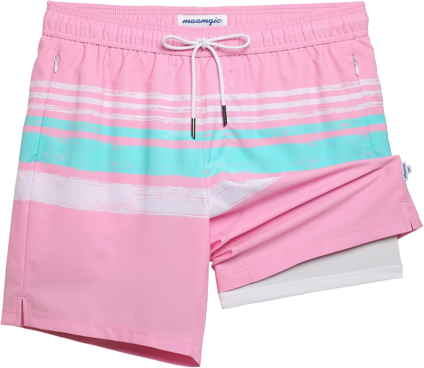 maamgic Mens Swim Trunks with Compression Liner 7" Bathing Suit Quick Dry Swimming Trunks for Men with Zipper Pockets