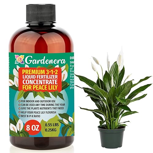 Fertilizante líquido prémium para plantas de lirio de la paz 3-1-2 concentrado para plantas y flores de interior por Gardenera Alimento vegetal