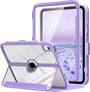 MoKo Case for iPad 10th Generation with Pencil Holder, iPad Case 10th Generation 2022 10.9 inch, Built-in Screen Protector Clear Back, Multi Angle Viewing Stand, Auto Wake/Sleep, Purple