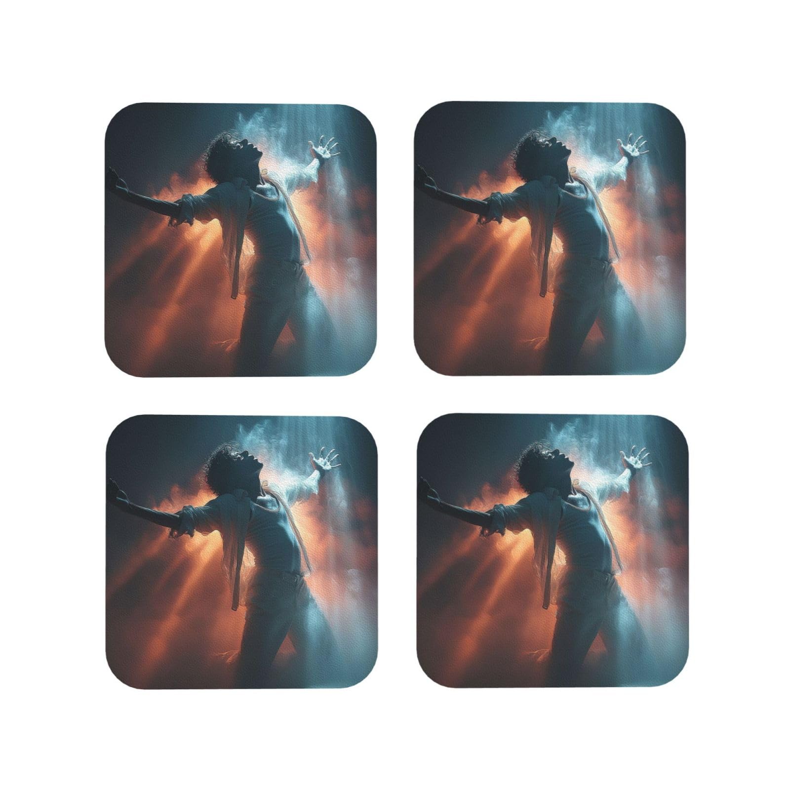 Coasters Set of 4 Round Leather Coaster Quick-Dry Drink Michael Jackson Coasters for Desk Absorbent Mugs Pads Tabletop Protection Pad Heat Resistant Coffee Cup Mat for Kitchen Bar