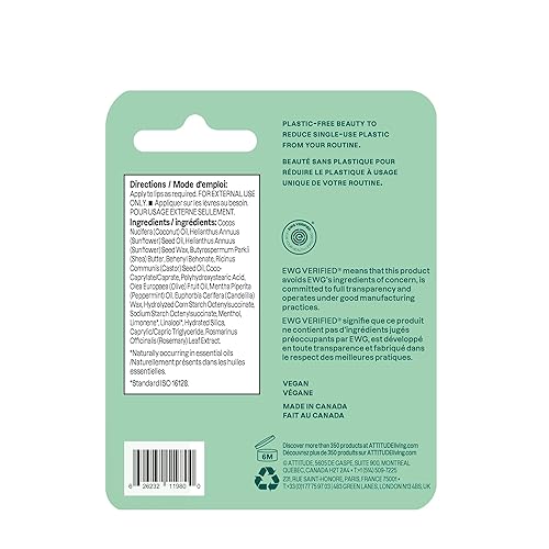 Miniatura 9 de ATTITUDE Bálsamo labial sin plástico, ingredientes verificados a base de plantas y minerales verificados por EWG, productos de cuidado personal