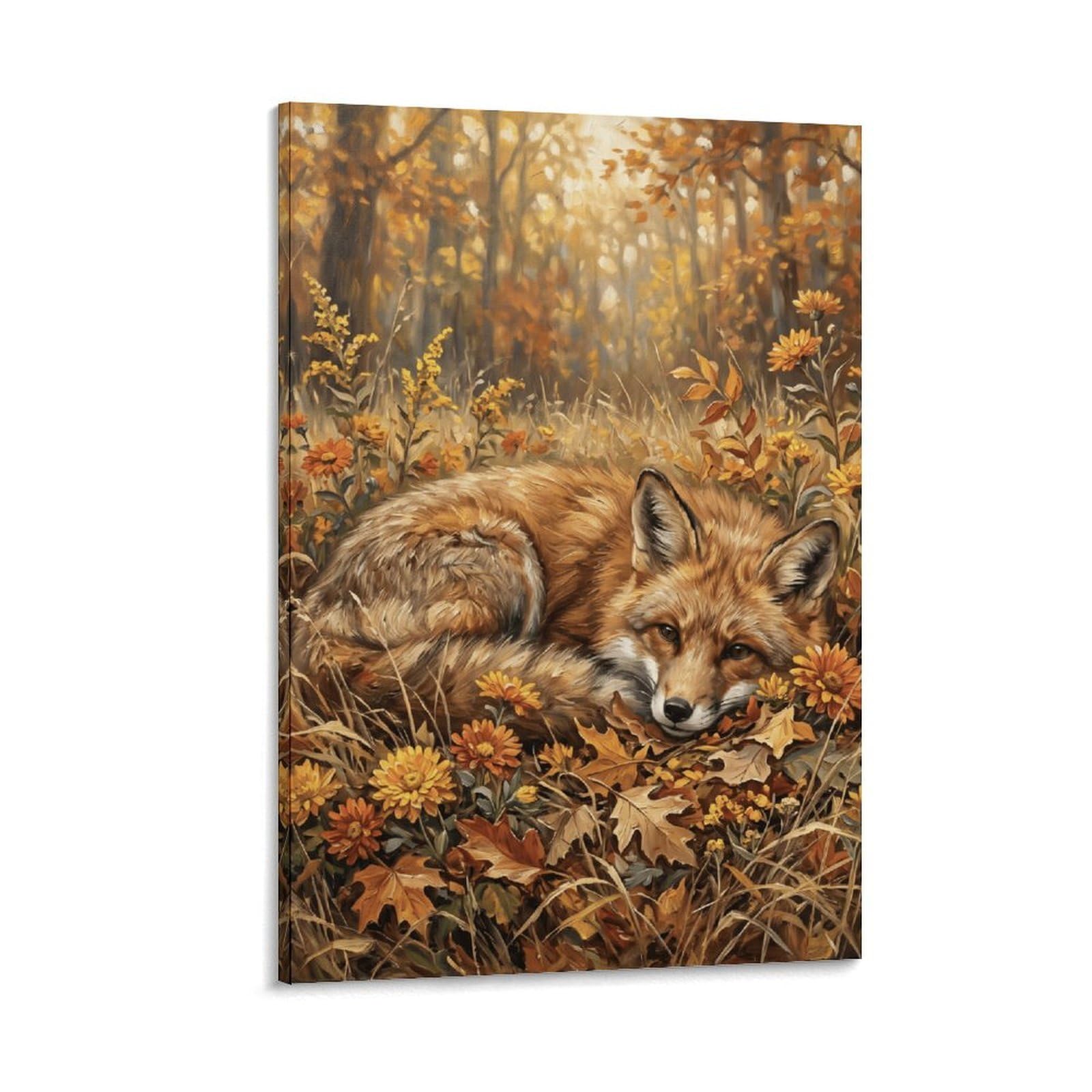 W7C8U2X3 Autumn Fox Forest Canvas Wall Art, Woodland Animal Wall Art