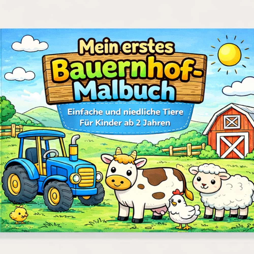 Mein erstes Bauernhof-Malbuch: Einfache und niedliche Bauernhof-Tiere zum Ausmalen – Malbuch für Kinder ab 2 Jahren mit Kuh, Schaf, Huhn und Traktor
