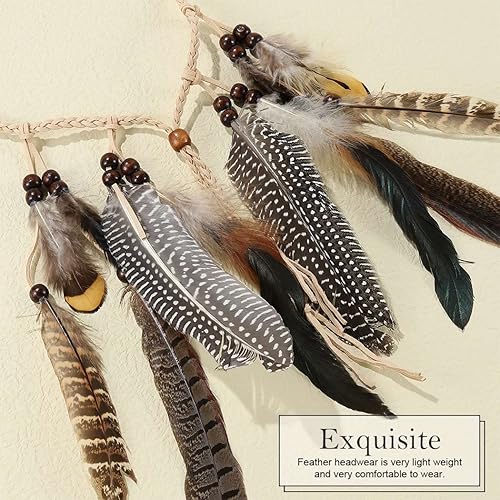 Miniatura 6 de GORTIN Diademas de plumas bohemias, diadema hippie, tocados de plumas indias, diadema de plumas gitanas con borlas, tocado para el cabello,