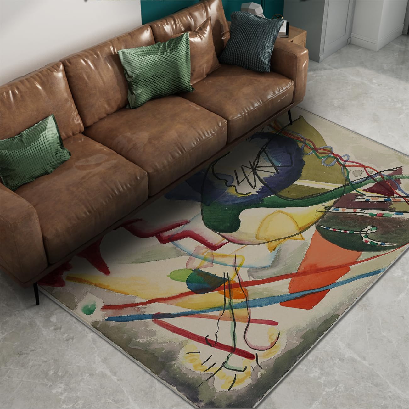 140 x 180 cm dywanik ekspresjonistyczny kolorowe linie kształty zmywalne