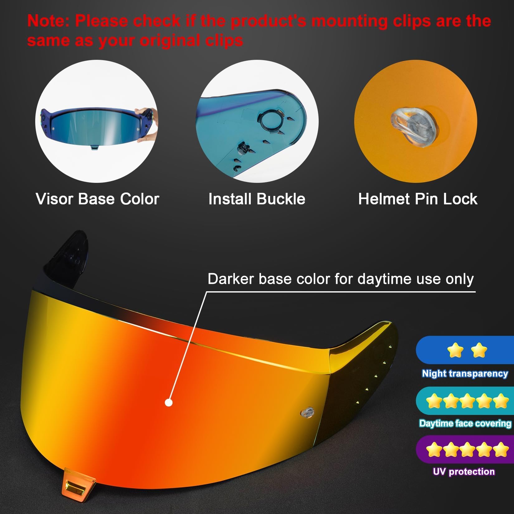 PSLER Visière de Casque pour shark skwal i3 ridill 2 d-skwal 3 Visière Teintée Casque de Moto Accessoires de Remplacement(Rouge Doré Profond)