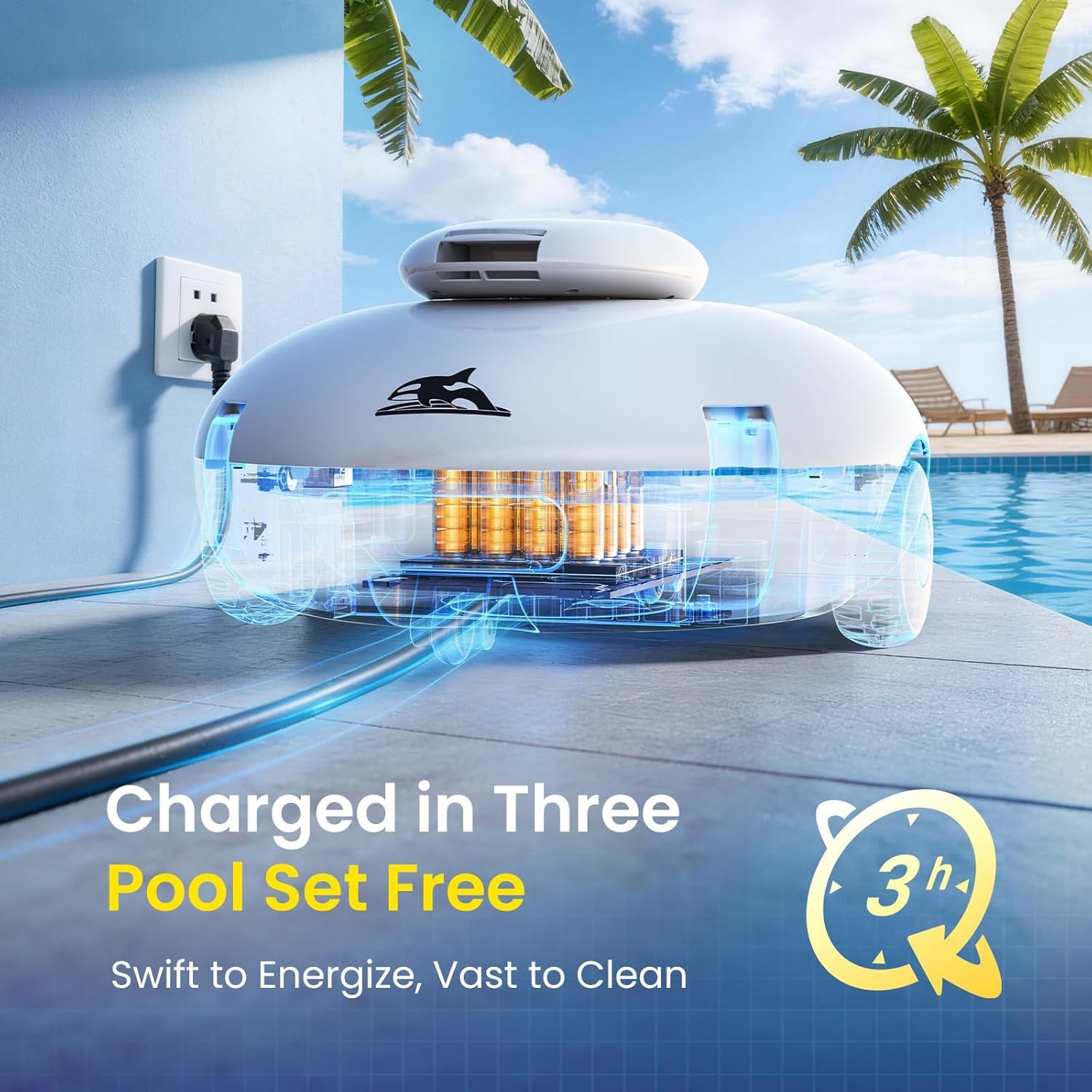 [2026 Novità] Aspiratore robotico per piscina per piscine piatte sopra e sotterranee | Autonomia 120 minuti, potente aspirazione, leggero, auto-parcheggio, robot aspirapolvere per piscine piatte fino a 1140 mq