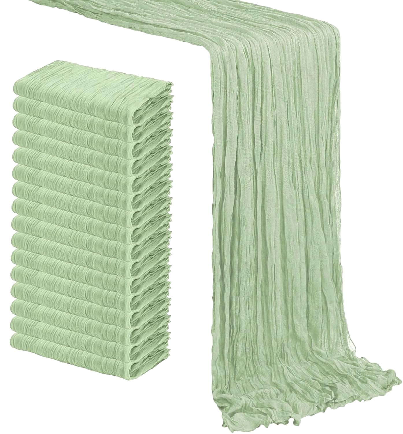 VDS 10PC Cheesecloth Table Runner 44 x 275 cm (17”x108”), 100% Cotton Soft Gauze Table Runner for Wedding, Rustic Boho Reusable Fabric Table Drape for Dining Party Banquet & Event Décor - Sage Green