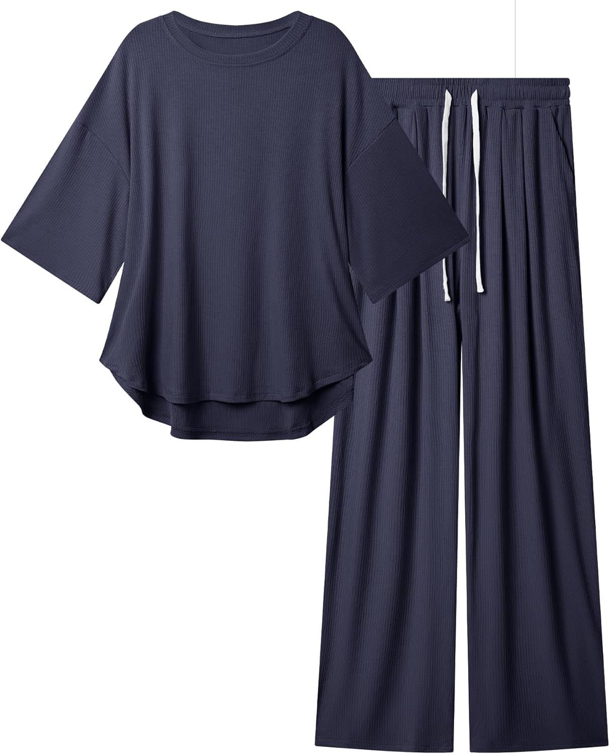 difficort Womens 2 Piece Outfits Batwing Short Sleeve Lounge Sets Wide Leg Workout Sets Loungewear Tracksuits with Pockets