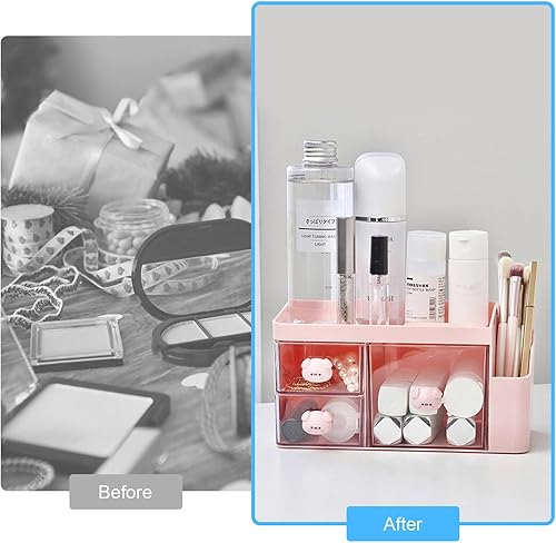 Miniatura 5 de Marte Vanci Organizador de escritorio con 3 cajones, bonito organizador de escritorio de papelería, caja de almacenamiento de maquillaje de